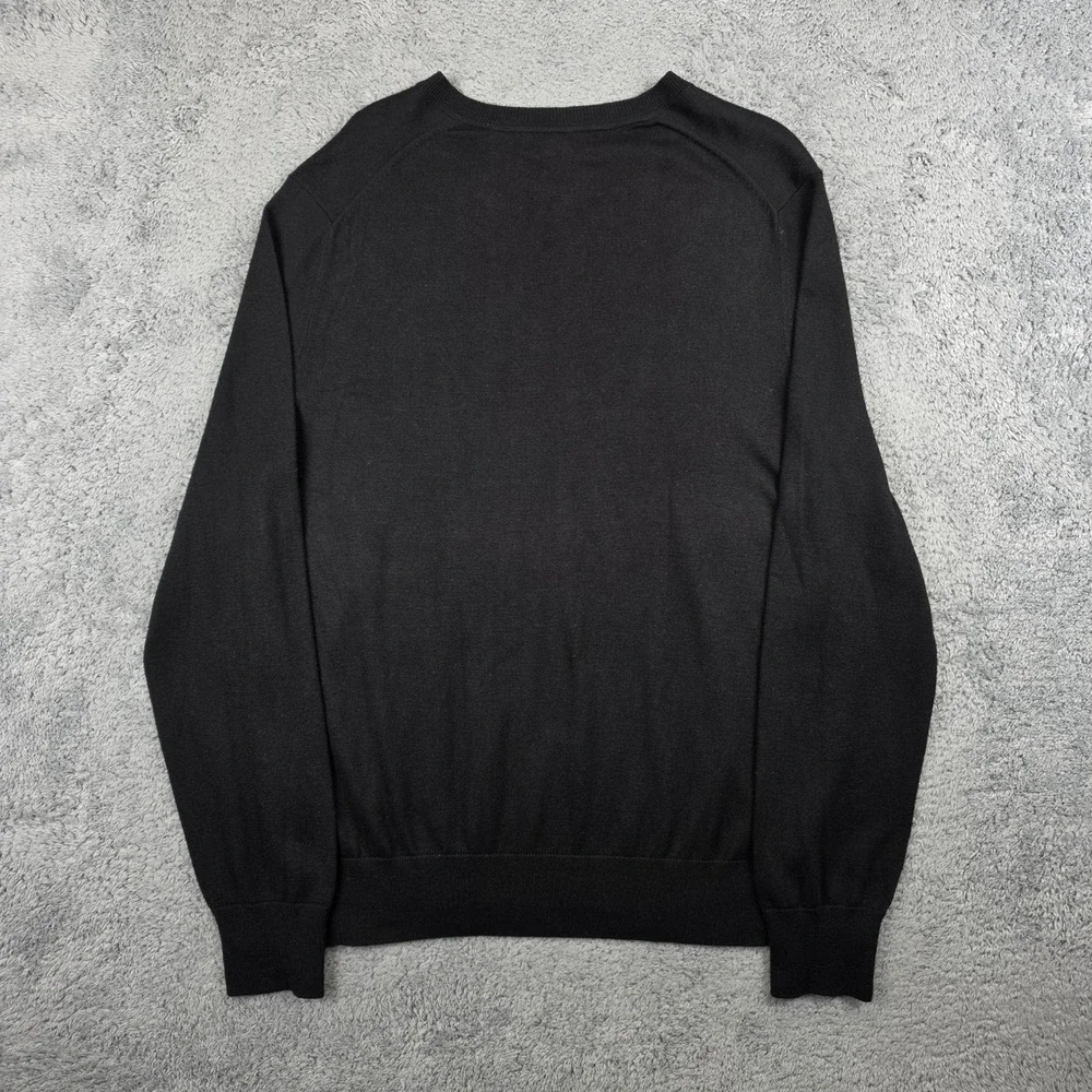 Banana Republic Cashmere Blend Sweater Mens L Black Silk V-Neck Fine Knit Solid